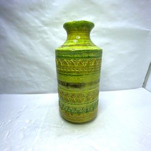 VTG 1960’s Aldo Londi Bitossi Rosenthal Netter Vibrant Green Incised Design Vase